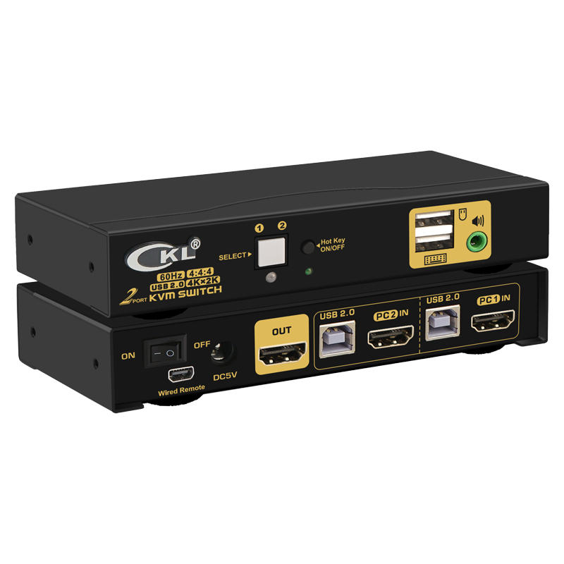 cKL KVM切换器HDMI自动4K60hz 2进1出共享键鼠音频解码输出麦克风键鼠热键切换 92H2升级 62HUA-