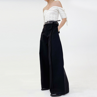 欧美挺括高腰阔腿裤 中性百搭休闲裤 加长拖地显瘦西装 长裤 裤 春秋款