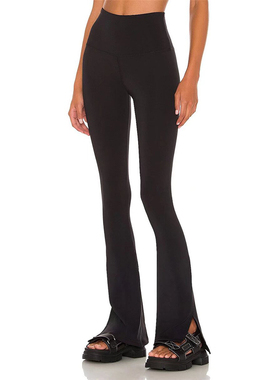 VJISHA开叉款高弹力修身显瘦瑜伽裤高腰收腹黑色微喇裤百搭超模裤