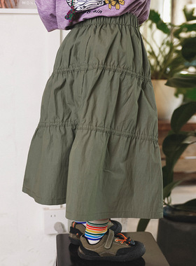 【山31】女童半身裙2025秋季新款儿童纯色中长款裙子松紧腰a字裙