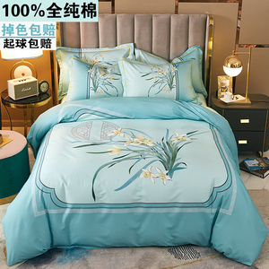 新中式100%纯棉四件套全棉卡通60支四季款床单被套床笠式床上用品