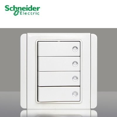 施耐德开关插座都会E3000四开单控四开双控带LED灯四联开关86