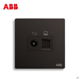 ABB开关插座轩致曲面星空黑电视电脑有限电视TV网络八芯网线面板