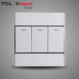 TCL罗格朗开关插座A8三开单控三开双控三联开关三位墙壁面板86