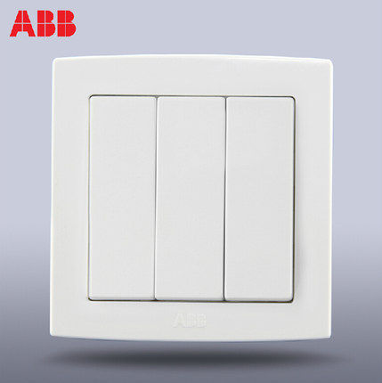 ABB开关插座德韵直边三开单控三开双控三联开关面板墙壁开关86