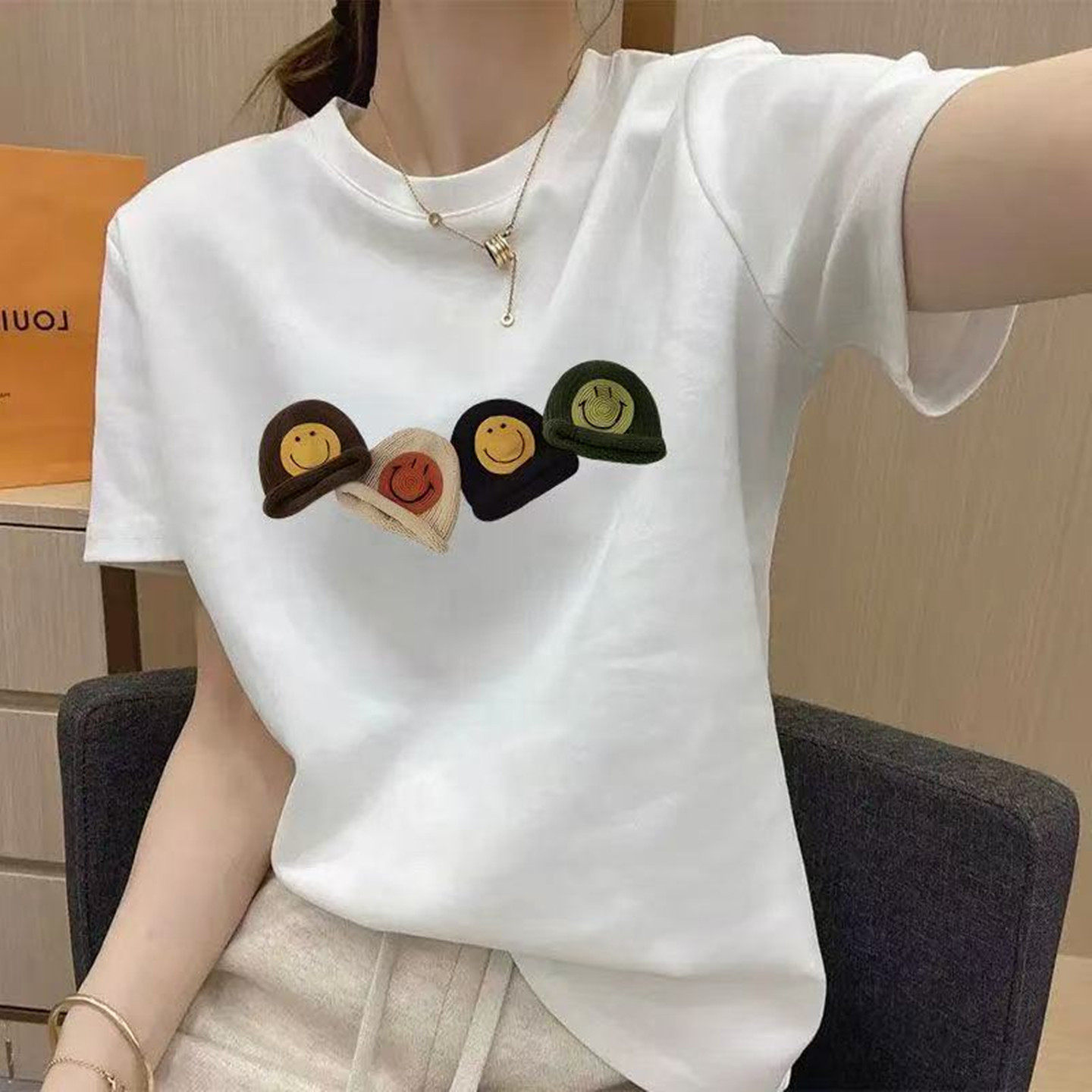 纯棉正肩白色短袖t恤女装2026新款早春夏季全棉半袖时尚百搭夏装