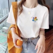 t恤女2026夏季 新款 纯棉爱心半袖 白色短袖 圆领体恤情侣上衣打底衫