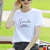 t恤女纯棉夏季 宽松圆领上衣半袖 体恤时尚 纯色短袖 内搭洋气 羽毛标