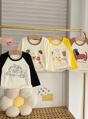 男童宝宝纯棉长袖T恤女童婴儿春秋打底上衣儿童秋季0-5岁外穿秋衣