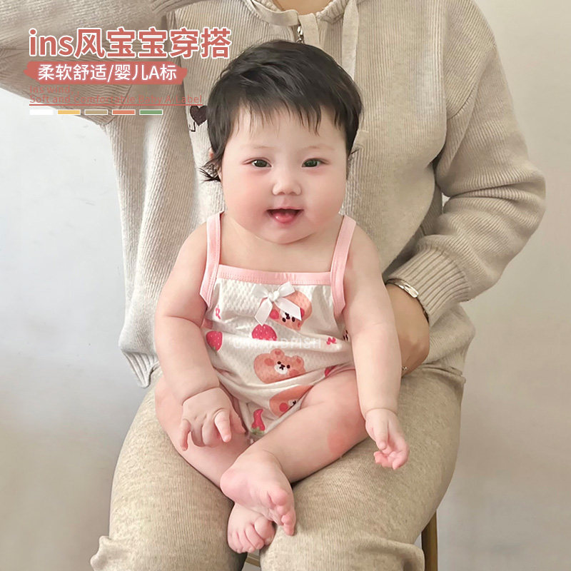 2025新款女童吊带包屁衣新生儿纯棉爬服哈衣睡衣宝宝外穿连体夏装