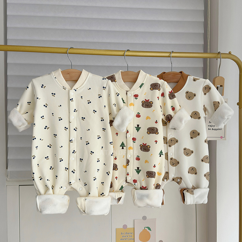 男童加绒保暖开衫哈衣秋冬装外穿