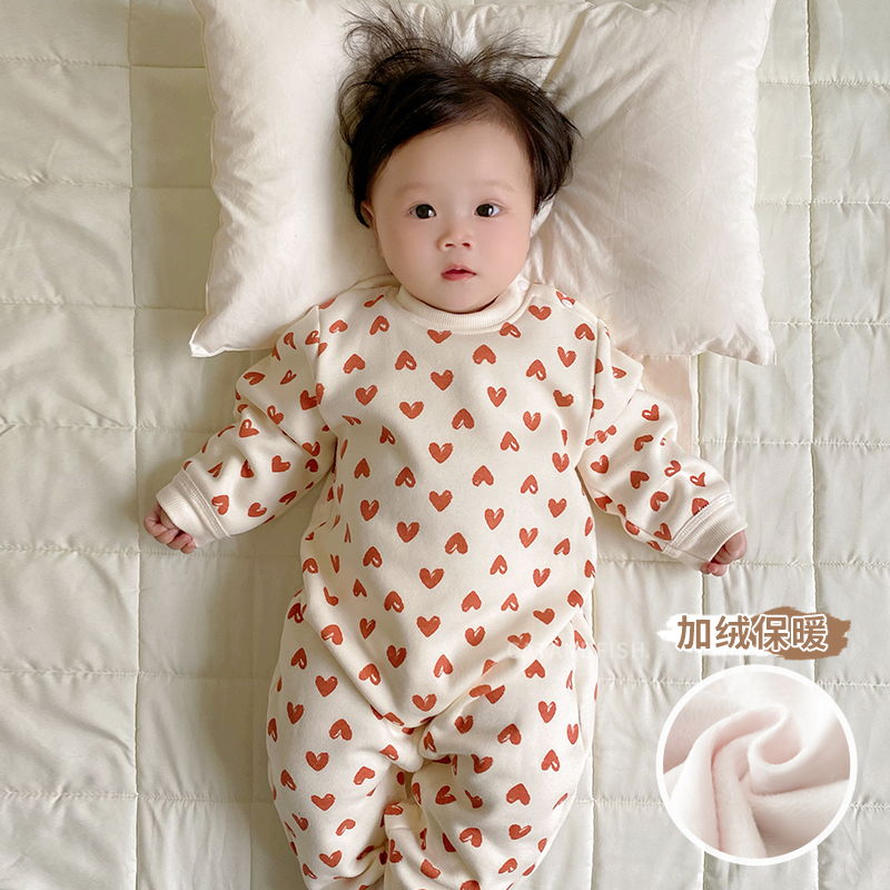 婴儿加绒保暖长袖哈衣秋冬装外穿