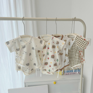 连体哈衣婴儿小童夏装 夏季 包屁衣 纯棉蝴蝶衣宝宝薄款 男童百搭短袖