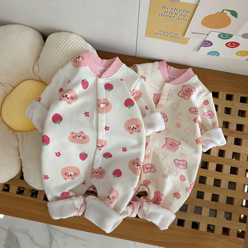 女童加绒开衫哈衣秋冬装保暖外穿