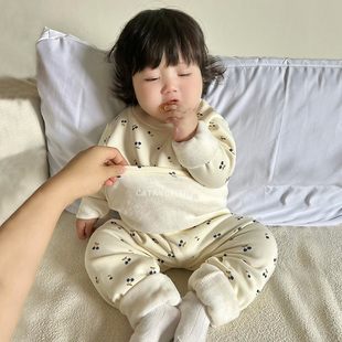 儿童加绒低腰套装女童保暖秋衣秋裤男童加厚秋冬两件套0-5岁外穿