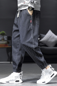 秋季新款休闲裤韩版潮流条纹牛仔宽松束脚九分裤子男B416-K321图片
