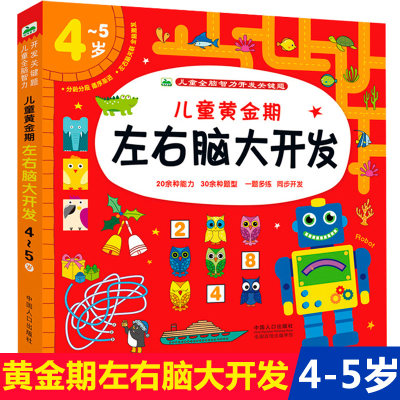 儿童黄金期左右脑大开发4-5岁儿童全脑智力开发关键题益智游戏测试题逻辑思维训练幼儿园大班宝宝早教智力潜能开发启蒙认知书