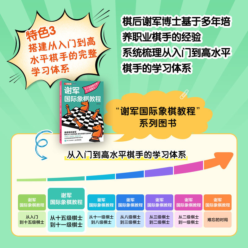 国际象棋入门教程 谢军 国际象棋教程 从十五级棋士到十一级棋士 国际象棋进攻策略子力况换重子杀王理论和棋开局原则书