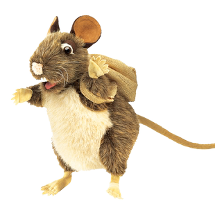 美国folkmanis背包鼠手偶表演玩具毛绒玩具仿真老鼠公仔玩偶儿童