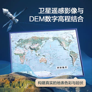 2024新版共2张中国和世界地形图 3d立体凹凸地图挂图 36*25.5cm卫星遥感影像图浮雕地理地形 初高中学生教学家用墙贴