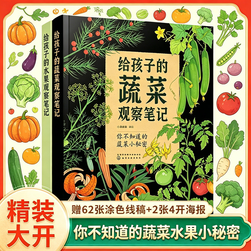 给孩子的果蔬观察笔记蔬菜水果全2册大开3-6-8岁艺术插画自然科普图画故事书三四五六年级小学生课外阅读科普百科绘本思维观察训练