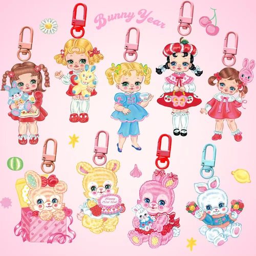 絮小饼可爱女孩兔子亚克力钥匙扣