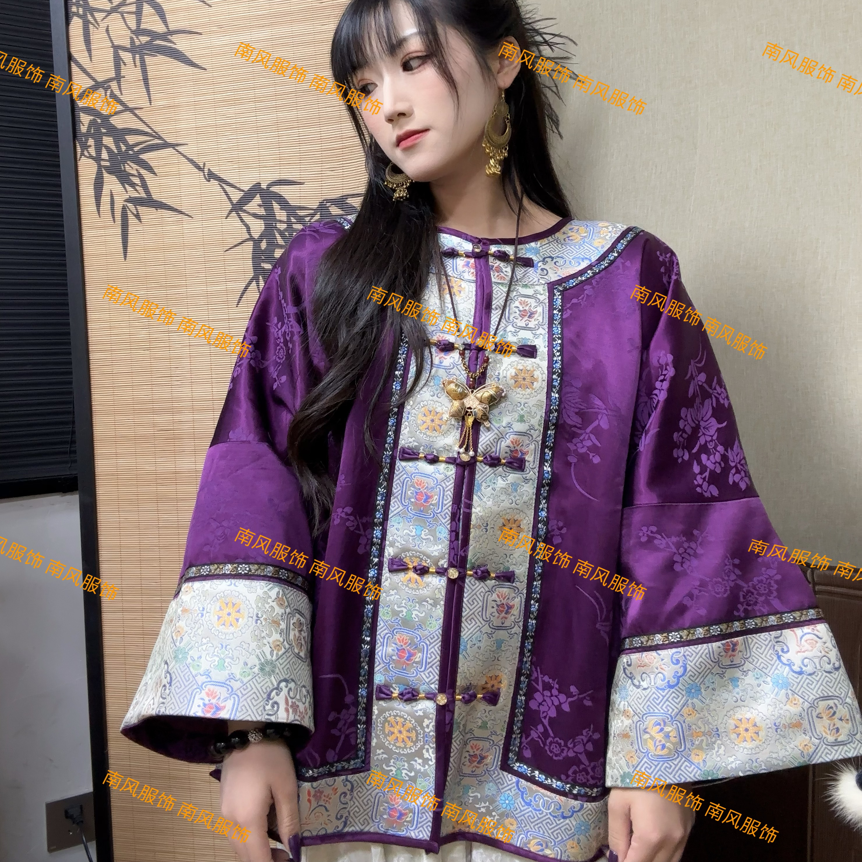 【烟暖初妆】新中式新款宽松禅意上衣复古提花新中式圆领薄棉外套