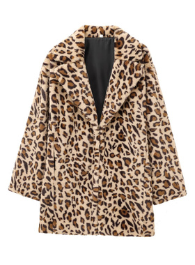 跨境欧美女装冬季宽松动物豹纹人造皮草效果大衣毛毛外套1255771
