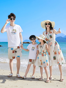 夏装 海边度假亲子装 一家三口四口夏季 母女连衣裙沙滩裙三亚旅游