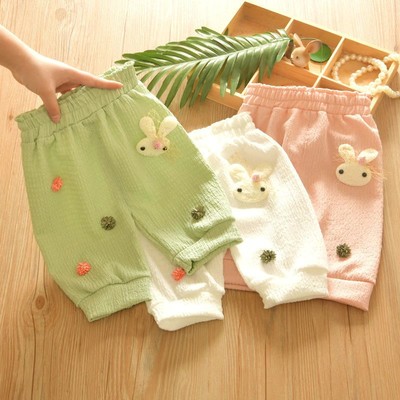 女童7分裤夏季薄款打底裤冰丝棉麻2024新品儿童宽松外穿防蚊裤