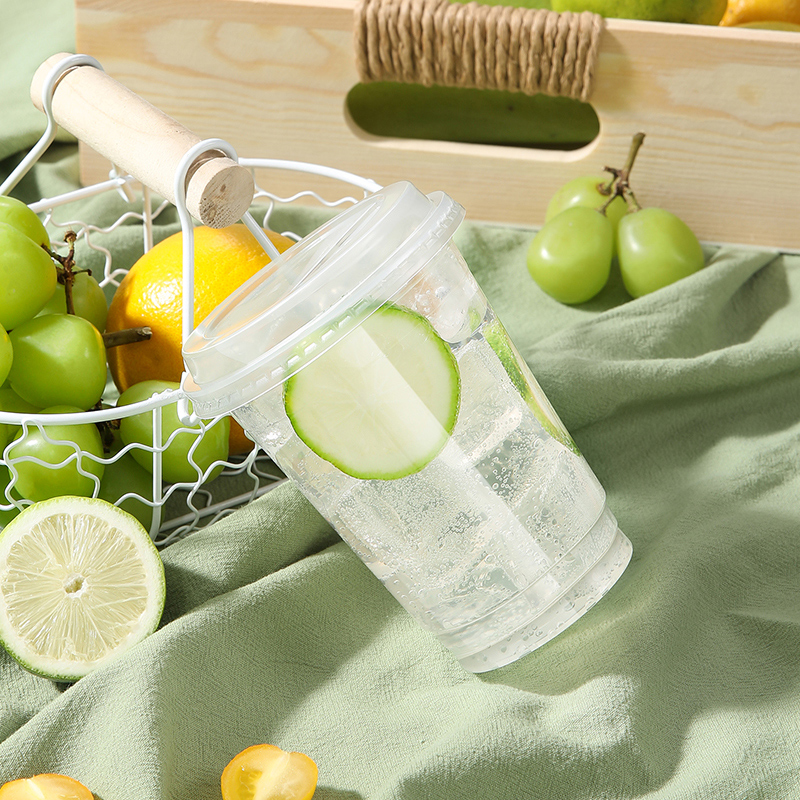 美丽雅奶茶杯子一次性冷饮杯透明带盖塑料咖啡杯商用水果杯子塑杯