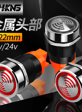 M22mm金属蜂鸣器间断声闪光12v24v220v可选LED灯光