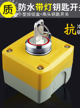 M22mm金属发光钥匙开关 带灯防水12v24v220v1开1闭 2常开2常闭