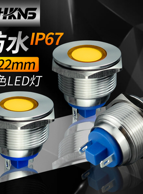 φ22mm不锈钢金属指示灯 黄色 6v12v 24V 防水信号灯 电源指示灯