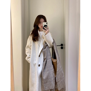 反季大捡漏！高含量羊毛呢！秋冬女士韩系双排扣中长款双面呢大衣