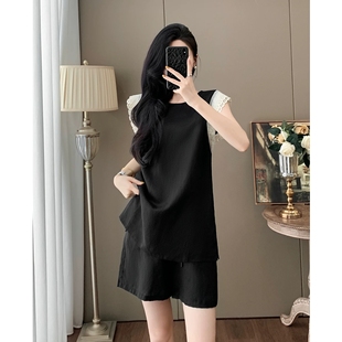 生哥家 一套才40出头!值哭啊!蕾丝拼接气质女上衣短裤两件套