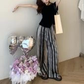宽松显瘦休闲裤 生哥家 女夏季 薄款 捡大漏 扎染条纹冰丝阔腿裤