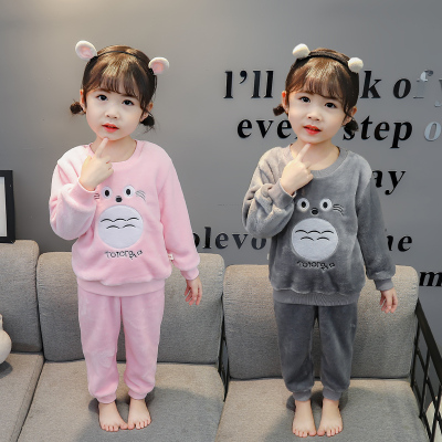 秋冬季儿童法兰绒女童套头家居服