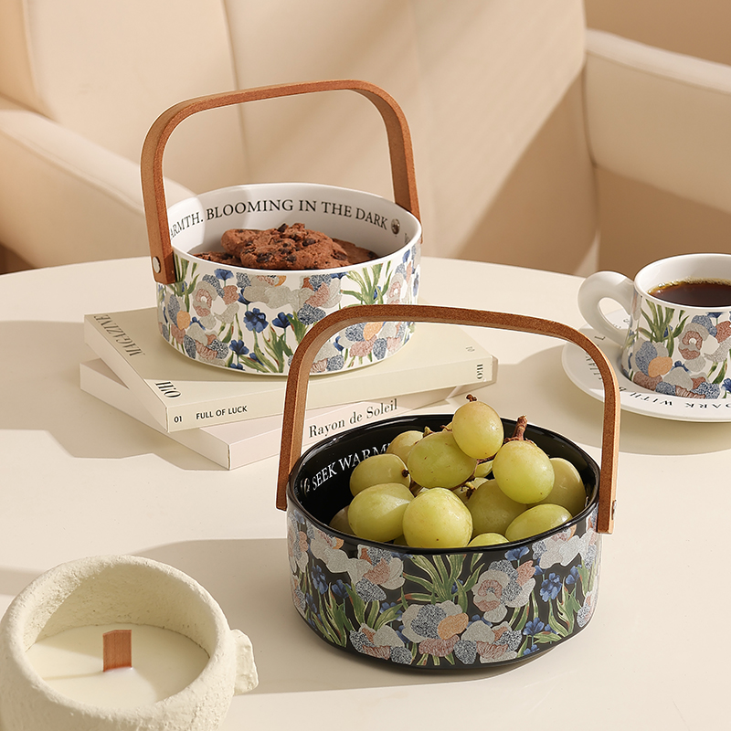 手提水果篮陶瓷大容量收纳糖果盘