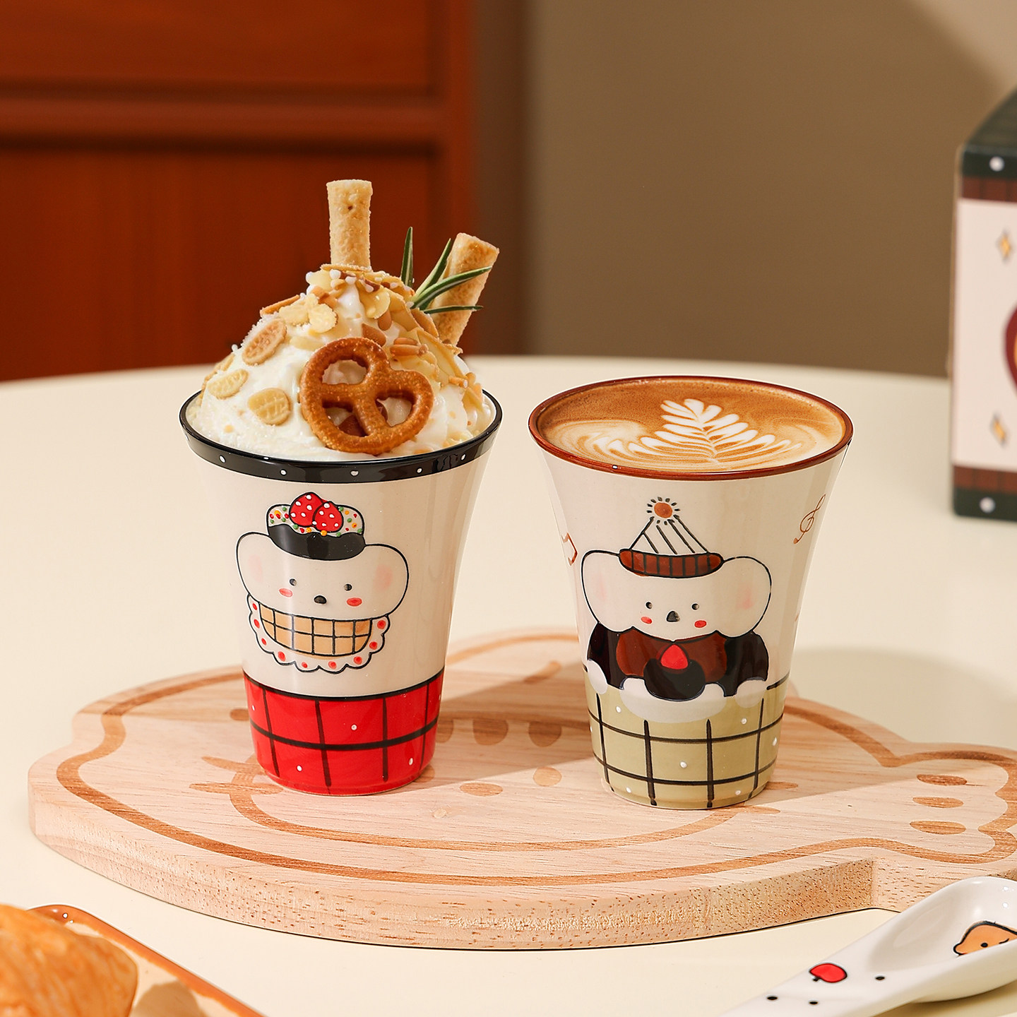 鹿谷川高颜值喝水杯可爱手握杯下午茶咖啡杯子造型杯釉下彩小勺子,餐饮具,咖啡杯,淘宝优惠券,粉丝福利购,淘宝优惠卷