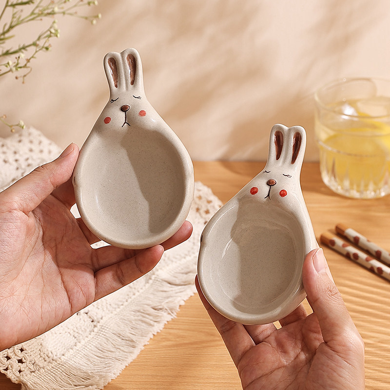陶瓷网红蘸料碟可爱调味调料碟家用兔子筷托精致沾饺子酱油碟日式,餐饮具,碟,淘宝优惠券,粉丝福利购,淘宝优惠卷