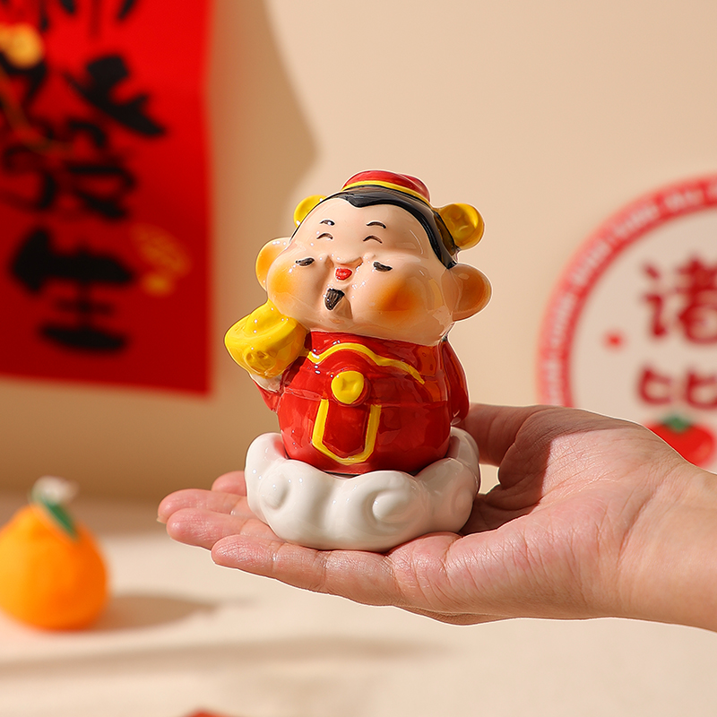 财神爷牙签盒2025新款陶瓷牙签罐