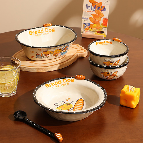 卡通可爱面包狗浮雕陶瓷米饭碗