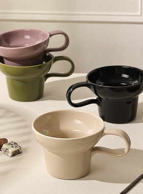 陶瓷女士精致咖啡杯设计感小众杯子早餐杯紫色马克杯微波炉牛奶杯