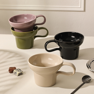 陶瓷女士精致咖啡杯设计感小众杯子早餐杯紫色马克杯微波炉牛奶杯