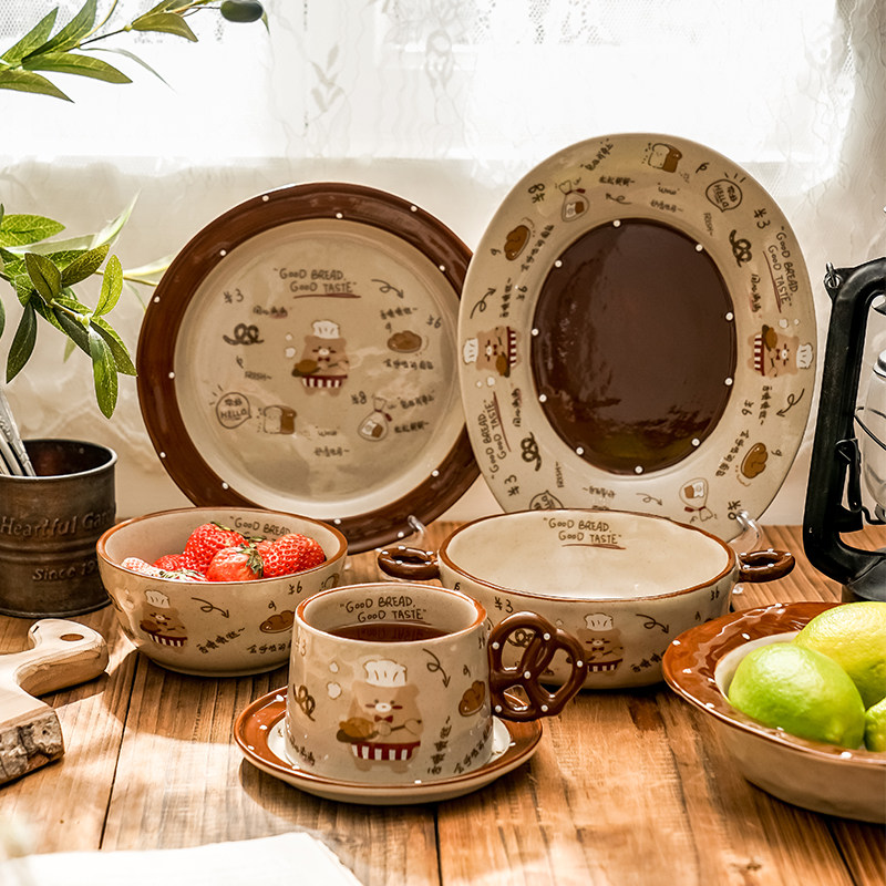 精致漂亮的饭碗陶瓷家用仪式感餐具可爱炒菜盘子高级感卡通双耳碗,餐饮具,盘,淘宝优惠券,粉丝福利购,淘宝优惠卷