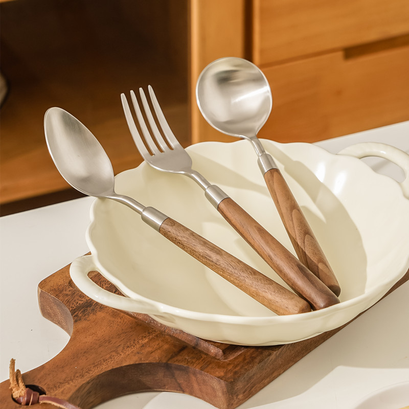 木柄勺子叉子组合汤勺304不锈钢