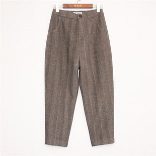 30%羊绒休闲百搭女裤 鸿思格HSG4328人字纹羊绒羊毛时尚 复古胯裆裤