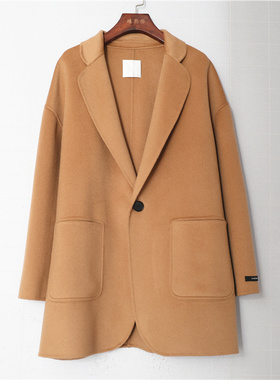 鸿思格HSG10265双面羊绒羊毛手工艺缝制韩版时尚中性西装毛呢外套