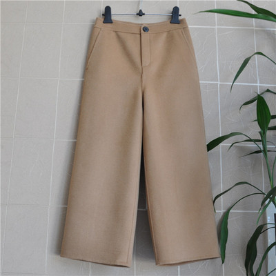 HSG1611鸿思格 新款复古大气阔腿裤双面手缝羊绒羊毛8分女裤